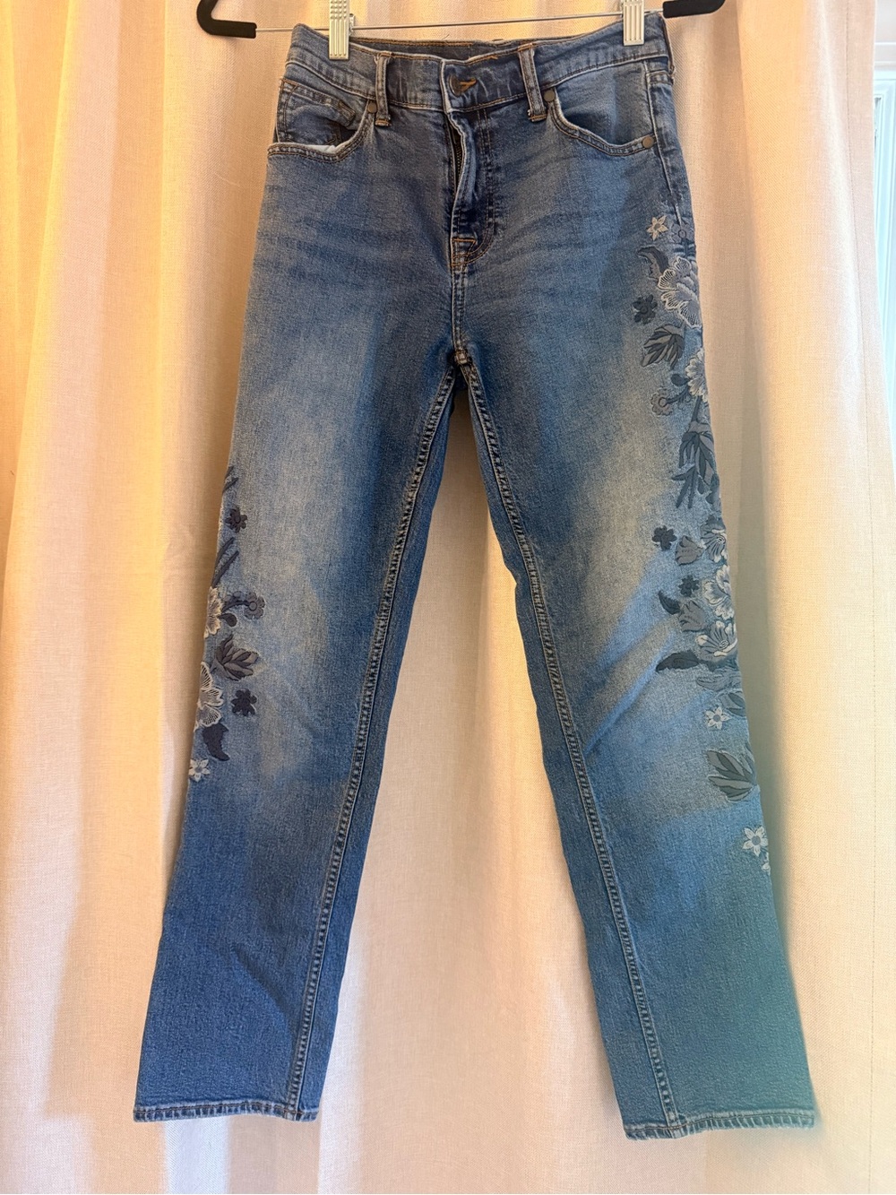 Johnny Was Blue Floral Embroidered Straight-Leg Jeans Size 26